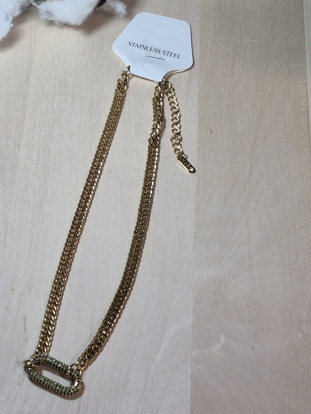 💚💛NEW💚💛 BEAUTIFUL!! 18kt Over SS Green CZ Oval Pendant Cuban Link Necklace
